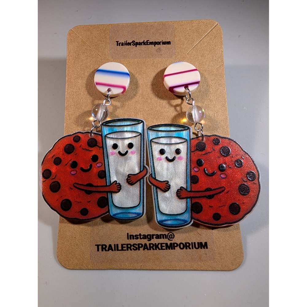 Trailer Spark Emporium Milk and Cookies Dangle Earrings Nickel Free Kawaii Food